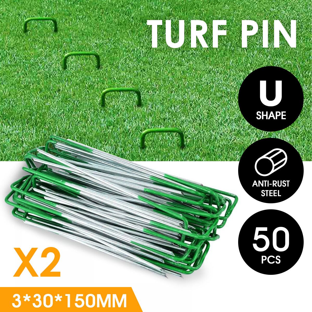 Artificial Grass Lawn Garden Tent Fence Nails Pins Pegs Fixers Stakes 100PCS Metal U Shape 3mm Thick