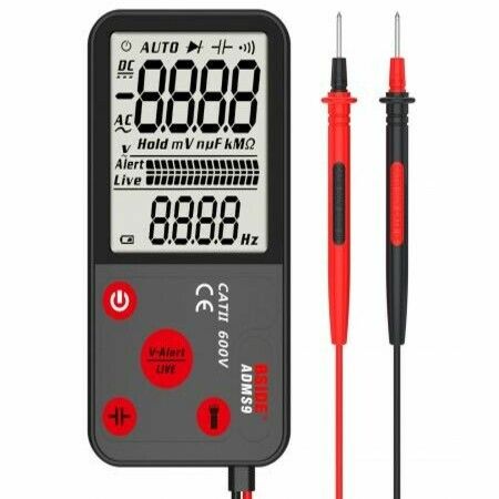 BSIDE Digital Multimeter, 3.5inch LCD 3-Line Display 9999 Counts True RMS Auto Ranging Pocket Ohmmeter Cap Hz Ohm Continuity Diode Voltage Tester with Flashlight