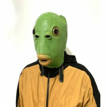 Green fish-headgear Party Mask, Cosplay, Latex Mask, Cosplay Accessory, Fancy Dress Mask, Disguise, Face Wear, Item, Festival, Banquet, School Festival