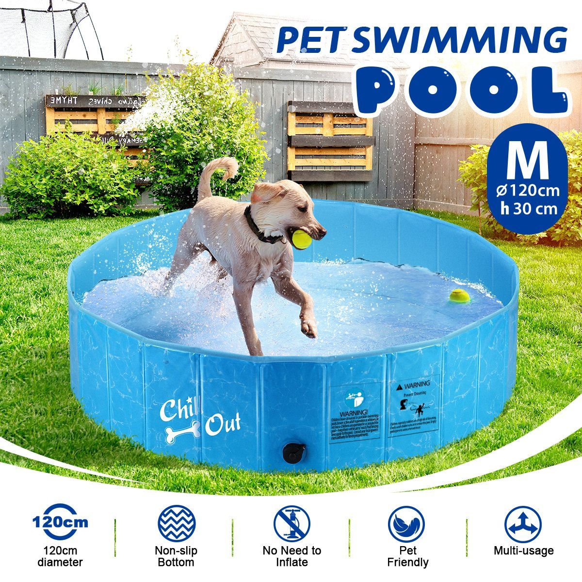 Pet Swimming Pool Dog Paddling Portable Bath Tub Foldable for Cat Pet M Size