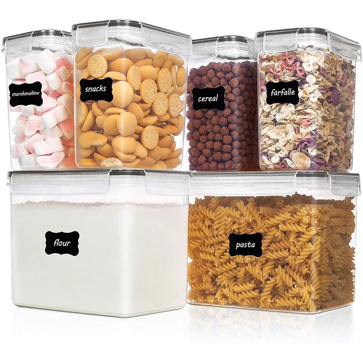 Set of 6 Flour and Sugar Canisters for Pantry Storage and Organization