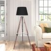 Sarantino Timber Tripod Floor Lamp Adjustable Height Taper Fabric