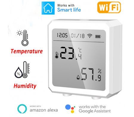 WIFI Temperature And Humidity Sensor Indoor Hygrometer Thermometer With LCD Display Support Alexa Google Assistant Home