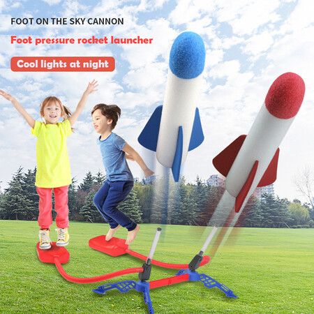 Glow Sports Toys for Boys Children Baby GirlsKid Air Pump Jump Stomp Blower Foam Gun ModelLauncher Rocket Pop Up Toy