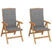 Garden Chairs 2 pcs with Grey Cushions Solid Teak Wood