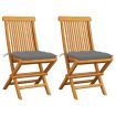 Garden Chairs with Grey Cushions 2 pcs Solid Teak Wood