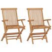 Garden Chairs with Grey Cushions 2 pcs Solid Teak Wood