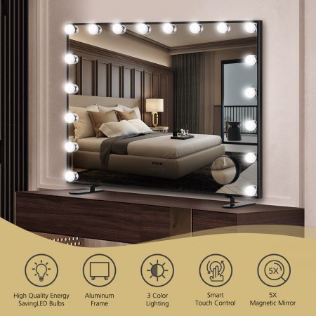 Warm Yellow/Natural/Cool White Light Hollywood Makeup Vanity Mirror W/5X Magnify,Dimmer Adjustable
