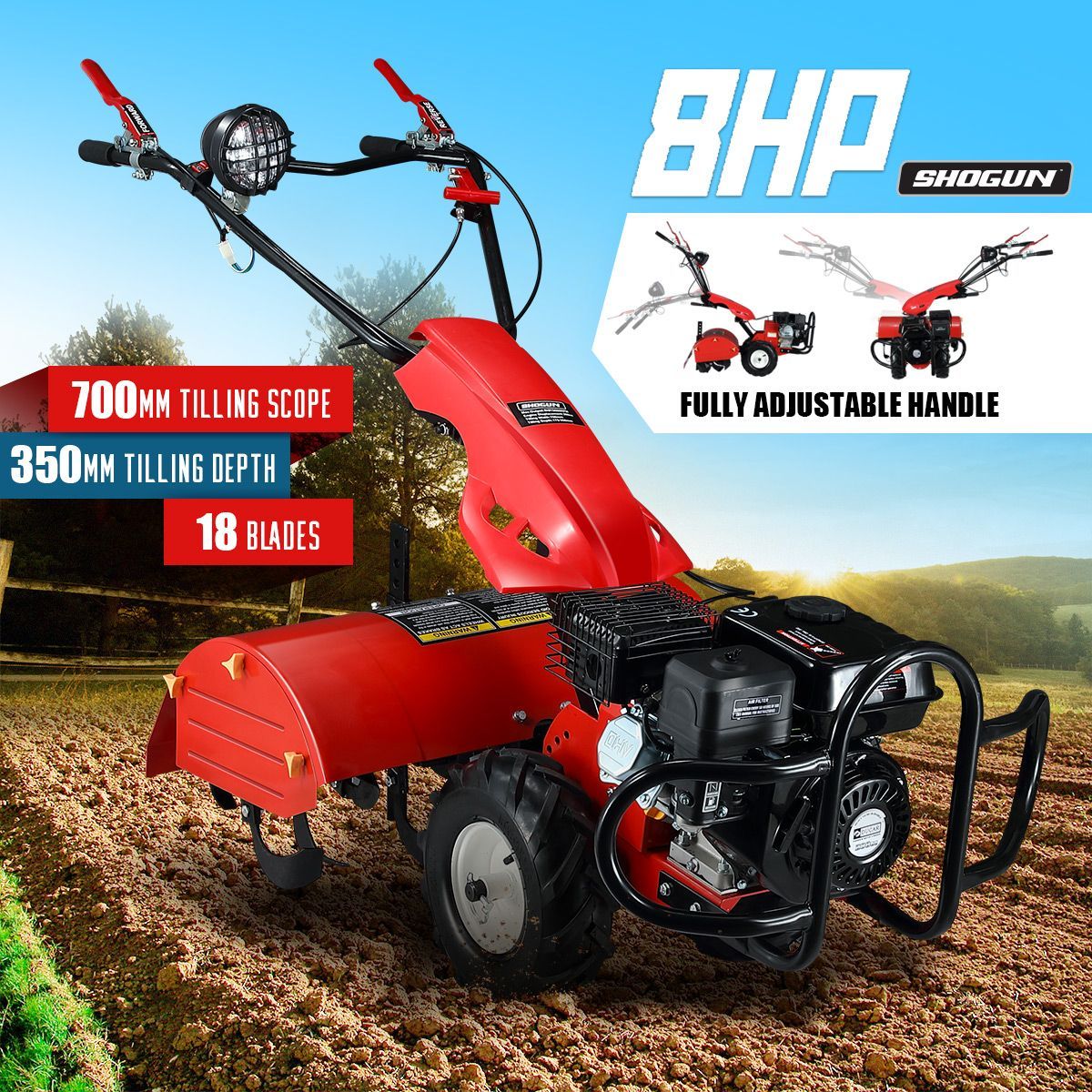 8Hp Electric Garden Cultivator Roto Tiller 35Cm Tilling Depth 70Cm Scope Churn Break Soil Easily