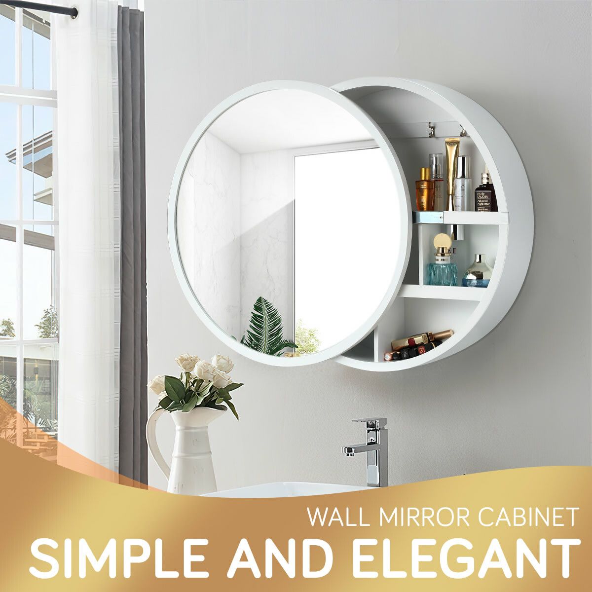 Mirrored Wall Bathroom Cabinet Round Mirror Cabinet Medicine Cabinet White