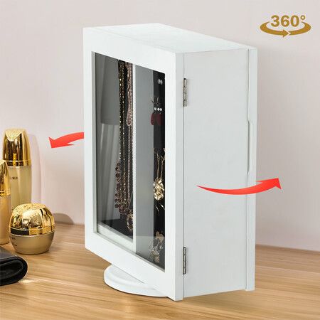 360 Degree Rotating Jewellery Cabinet Organiser Mirror Jewelry Cabinet ...
