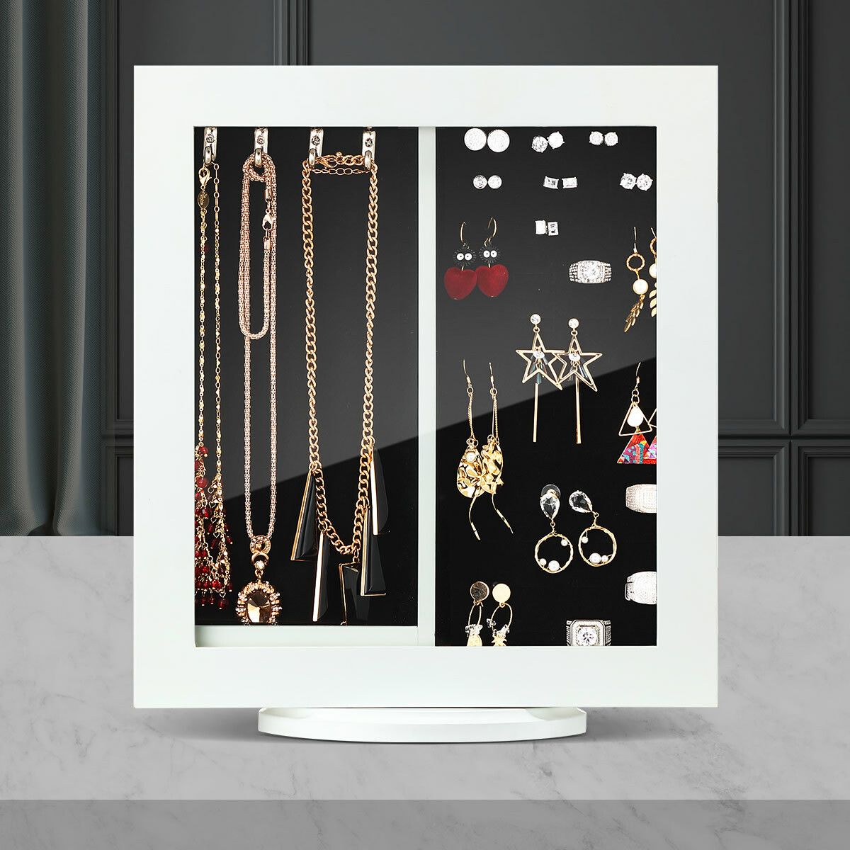 360 Degree Rotating Jewellery Cabinet Organiser Mirror Jewelry Cabinet ...