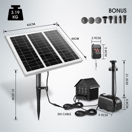 100W 6 Water Effects Garden Solar Foutain Water Pump W/Led Light For Pond,Birdbath,Waterfall,Pool