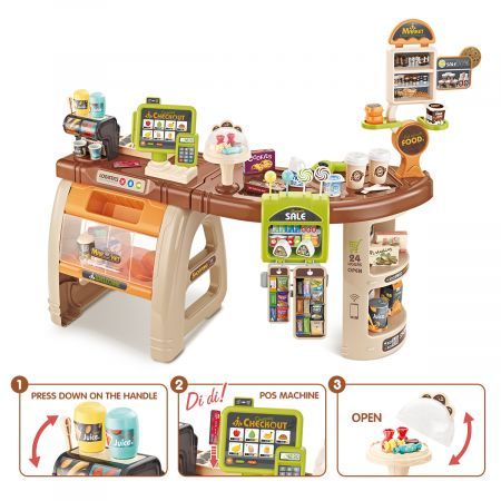 Kids Imagine Develop Toy-65Pcs Supermarket Pretend Play Set W/Good, Trolley, Scanner, Pos Machine, Etc.