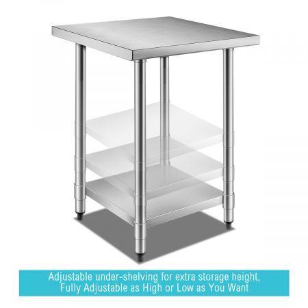 Galvanised Kitchen Prep Table Cater Work Table W/Adjustable Feet For Uneven Floor 61x61x90cm