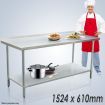 Stainless Steel Kitchen Prep Table Catering Work Bench W/5Cm Splash Back Edge 152.4x61x90cm