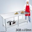 Stainless Steel Kitchen Prep Table Food Cater Work Bench W/5Cm Splash Back Edge 243.8X61X90CM