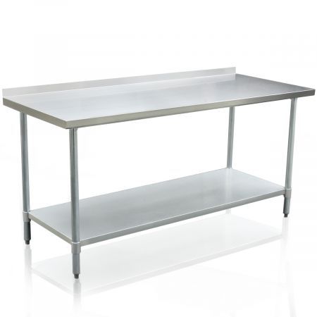 Stainless Steel Kitchen Prep Table Food Cater Work Bench W/5Cm Splash Back Edge 182.9X76.2X90CM