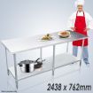 Stainless Kitchen Prep Table Cater Work Bench W/Adjustable Feet For Uneven Floor 243.8X76.2X90CM