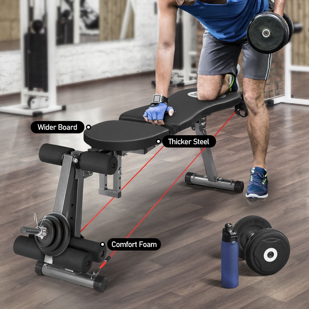 Home Gym Adjustable Weight Bench W/Stretch Elastic Rope For Chest Shoulder Presse,Crunche,Dumbbell