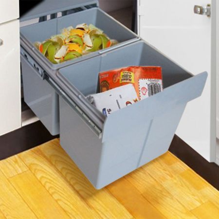 2X15L Pull Out Kitchen Rubbish Bin Under Sink Recycle Cabinet Space Saving Prevent Odours Design