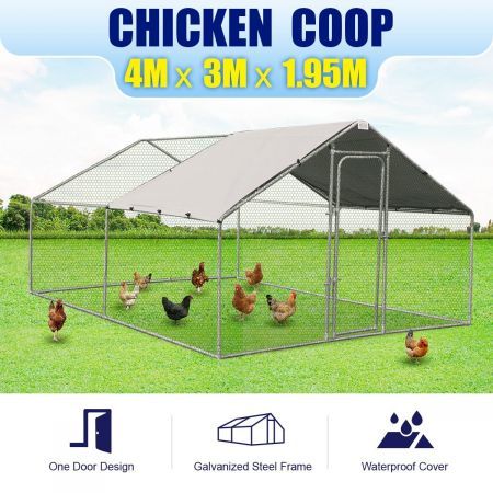 4X3X1.95M Walk In Chicken Coop Cage Dog Enclosure Kennel Pet Run House,Uv Block Roof Security Gate