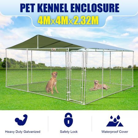 4X4X2.32M Walk In Dog Enclosure Kennel Pet Run House Chicken Coop Cage,Uv Block Roof Security Gate