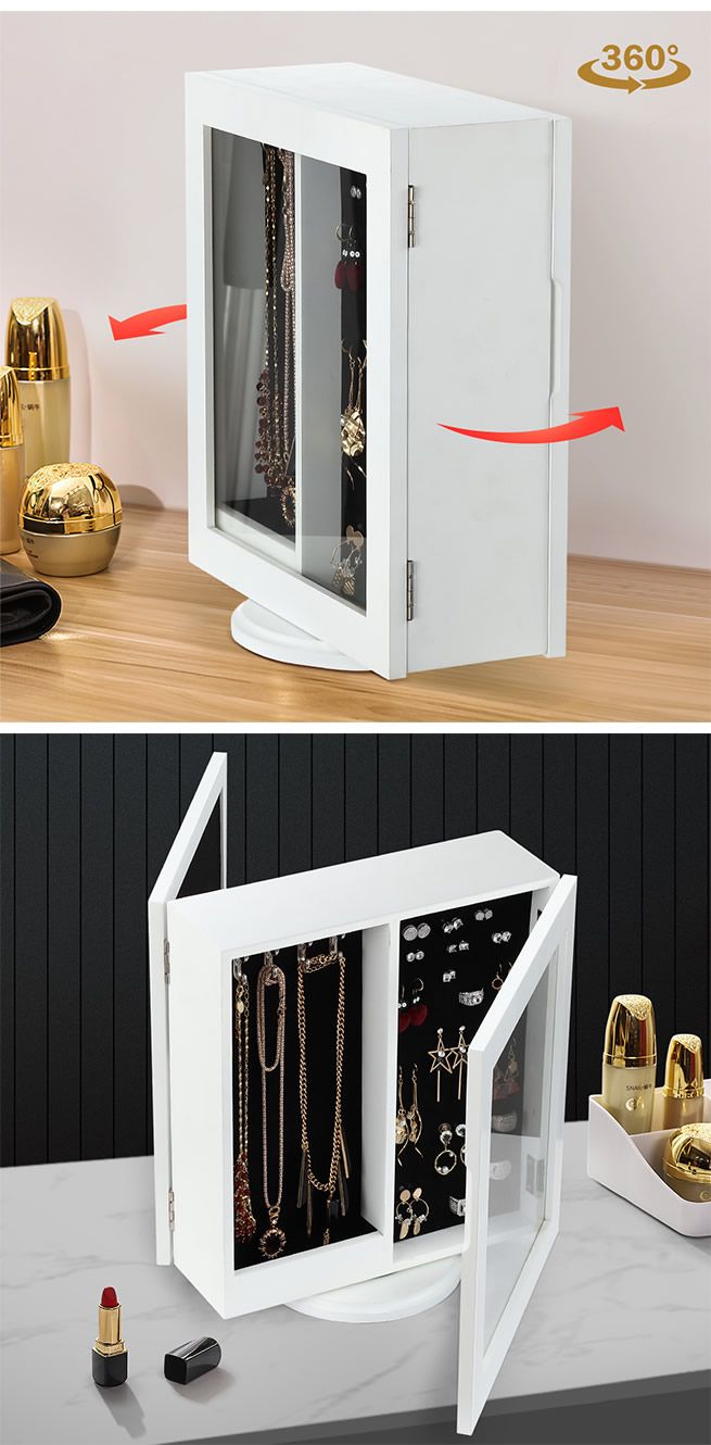 360 Degree Rotating Jewellery Cabinet Organiser Mirror Jewelry Cabinet ...