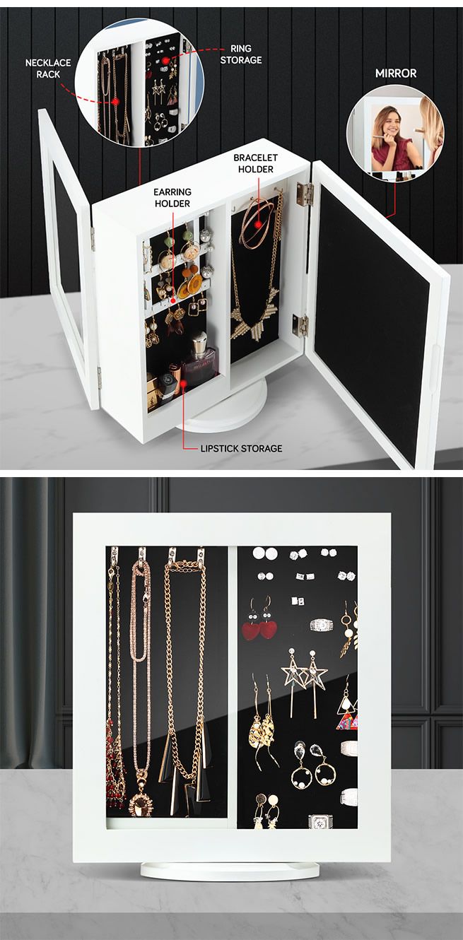 360 Degree Rotating Jewellery Cabinet Organiser Mirror Jewelry Cabinet ...