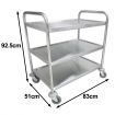 Wheeled 3 Tiers Kitchen Trolley Cart Food Pre Table Stainless Steel Easy To Clean 86X54X94Cm