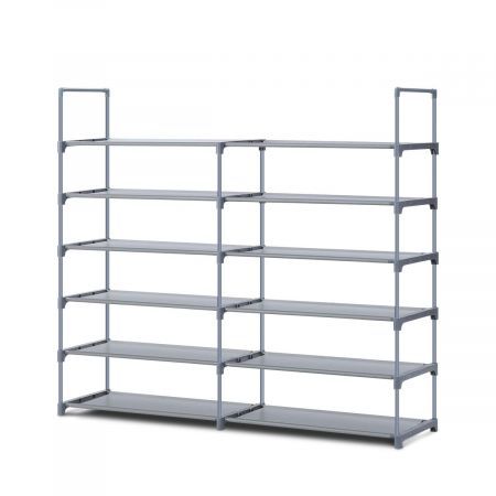 Sturdy 2-Row 6 Tiers Stackable Shoe Rack Shelf Organizer 36 Pairs Max 30Kg Load