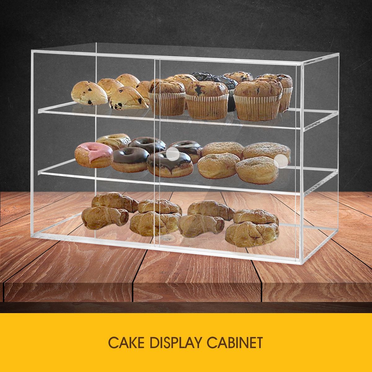 3 Tiers Crystal Dust Proof Cake Display Cabinet Food Showcase Case W/ 2 Durable Shelves 58X33X40Cm