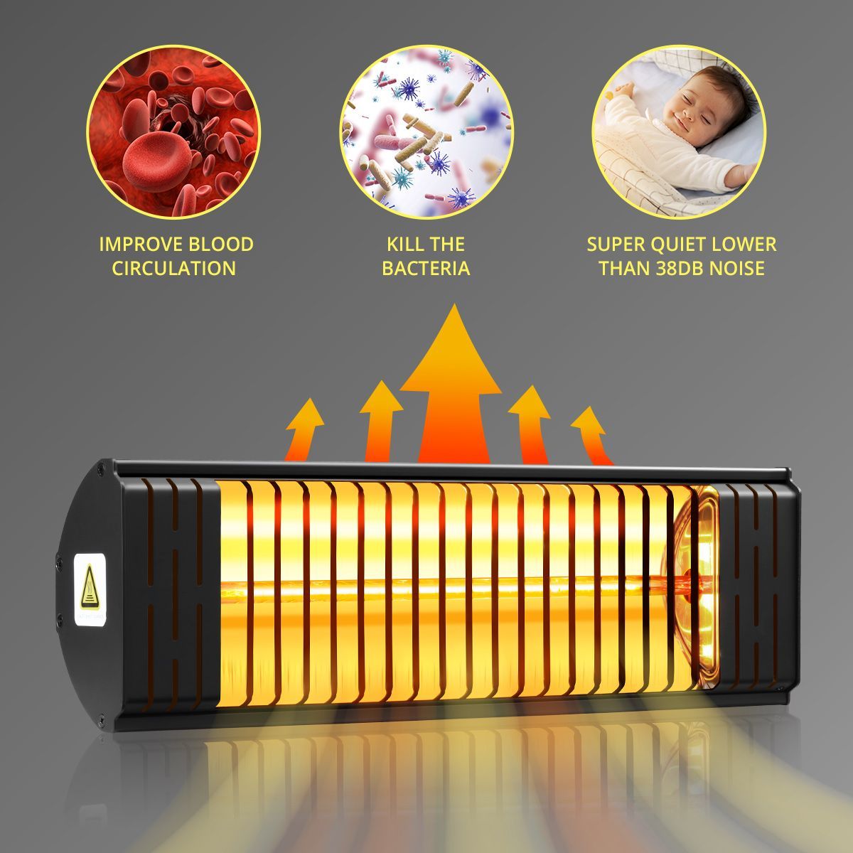 2000W 5S Instant Warm Waterproof In/Outdoor Infrared Patio Heater Energy Saving Cover 36Sqm