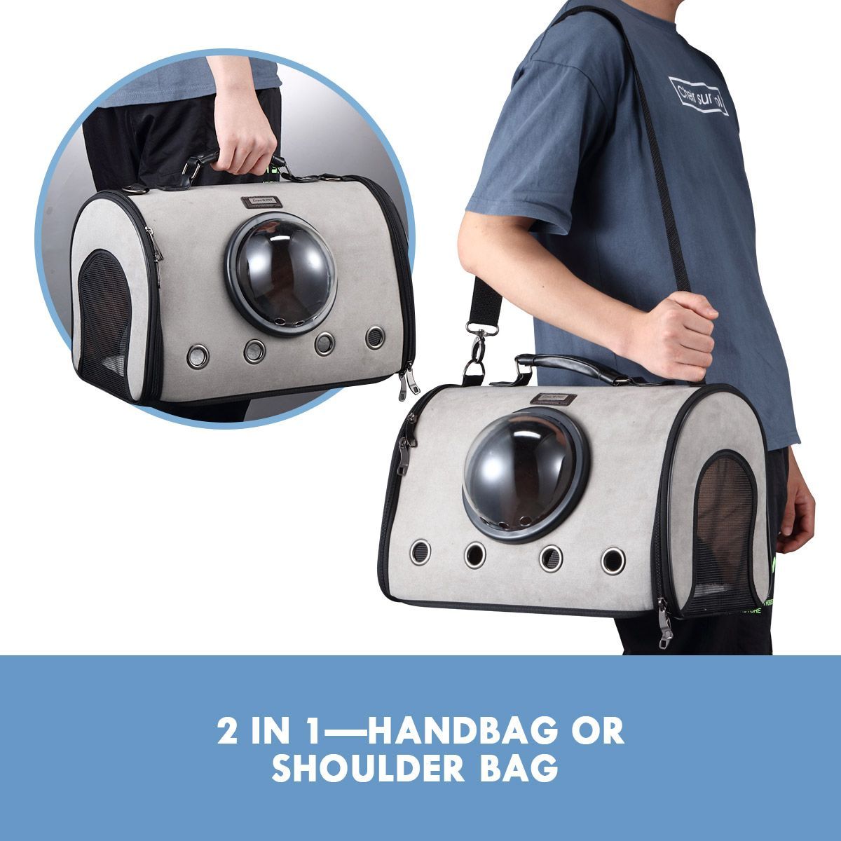 Pet Travel Carrier Crate Hand Shoulder Bag W/Semi-Sphere Window Breathable High Quality Material