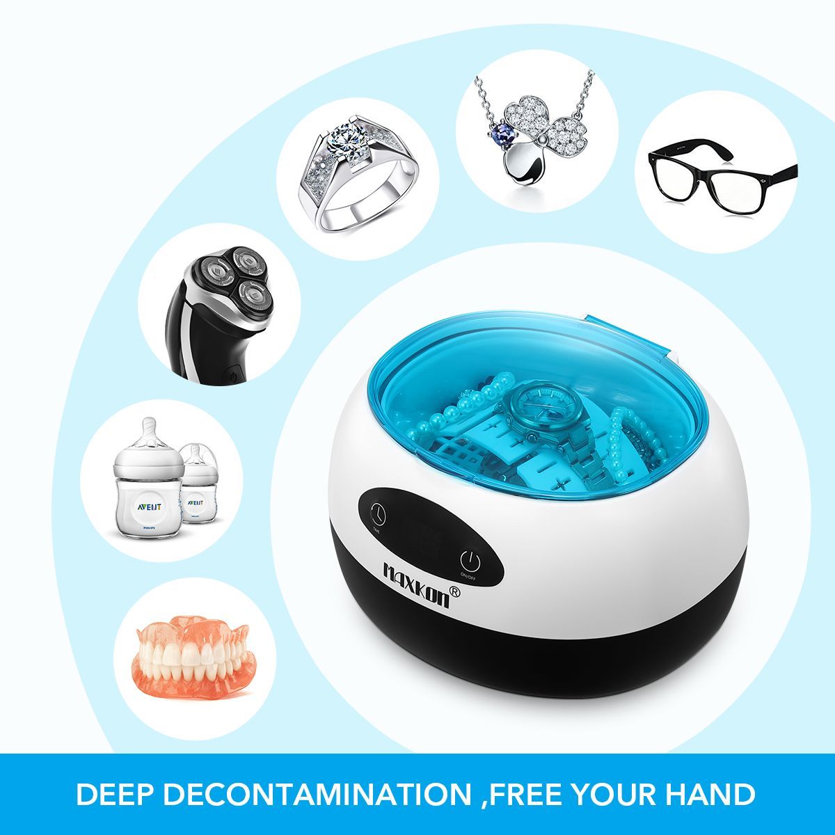 750Ml Durable 42 Khz Highly Efficient Ultrasonic Cleaner For Jewellery Watch Sun Glasses Home/Shop