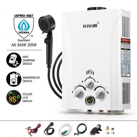 Portable Outdoor Gas Lpg Instant Shower Hot Water Heater W/Constant Water Flow Up To 550L/H-White