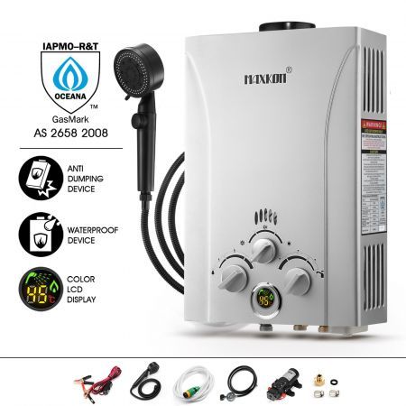 Portable Outdoor Gas Lpg Instant Shower Hot Water Heater W/Constant Water Flow Up To 550L/H-Silver