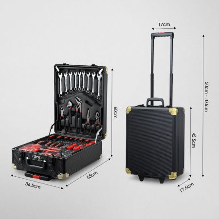 Wheeled 960 Pcs Tool Kit Trolley Case W/4 Storage Trays 1 Toobox Meets All Repair Needs-Black