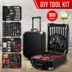 Wheeled 960 Pcs Tool Kit Trolley Case W/4 Storage Trays 1 Toobox Meets All Repair Needs-Black