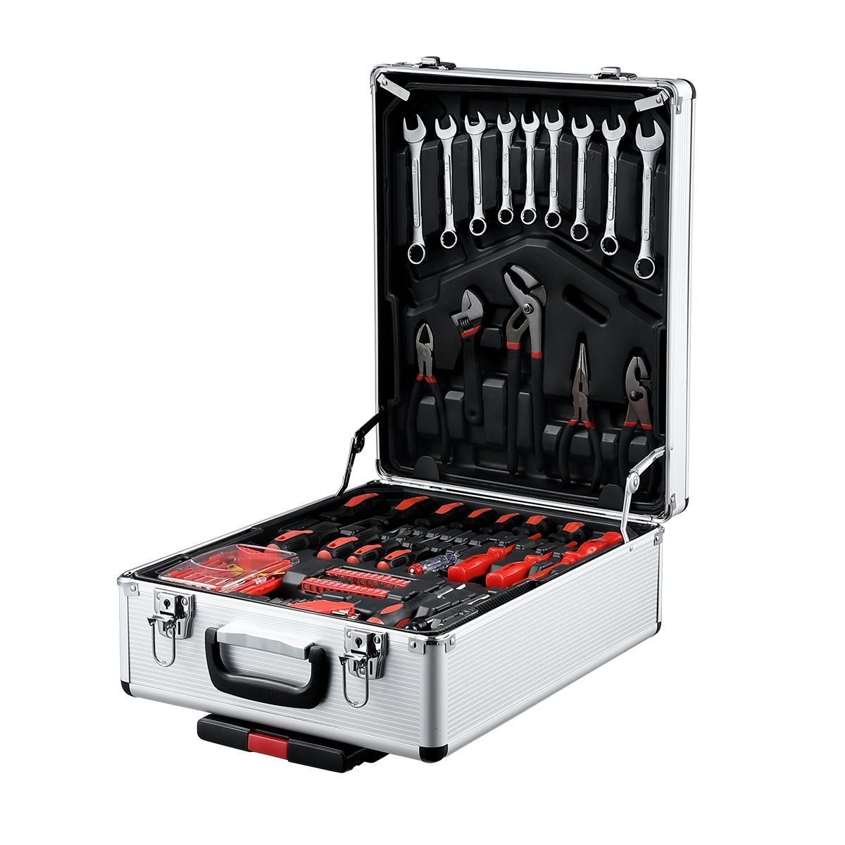 Wheeled 960 Pcs Tool Kit Trolley Case W/4 Storage Trays 1 Toobox Meets All Repair Needs-Silver