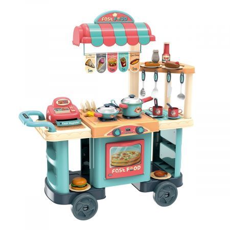 Kids Creativity Develop Toy-60 Pcs Kitchen Pretend Play Set W/Pan, Mug, Oven, Saucer, Condiment, Etc.