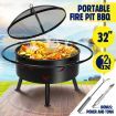 32" Outdoor Fire Pit / Bbq Grill 2 In 1 Portable Fireplace Brazier Patio Heater W/Safety Mesh Lid
