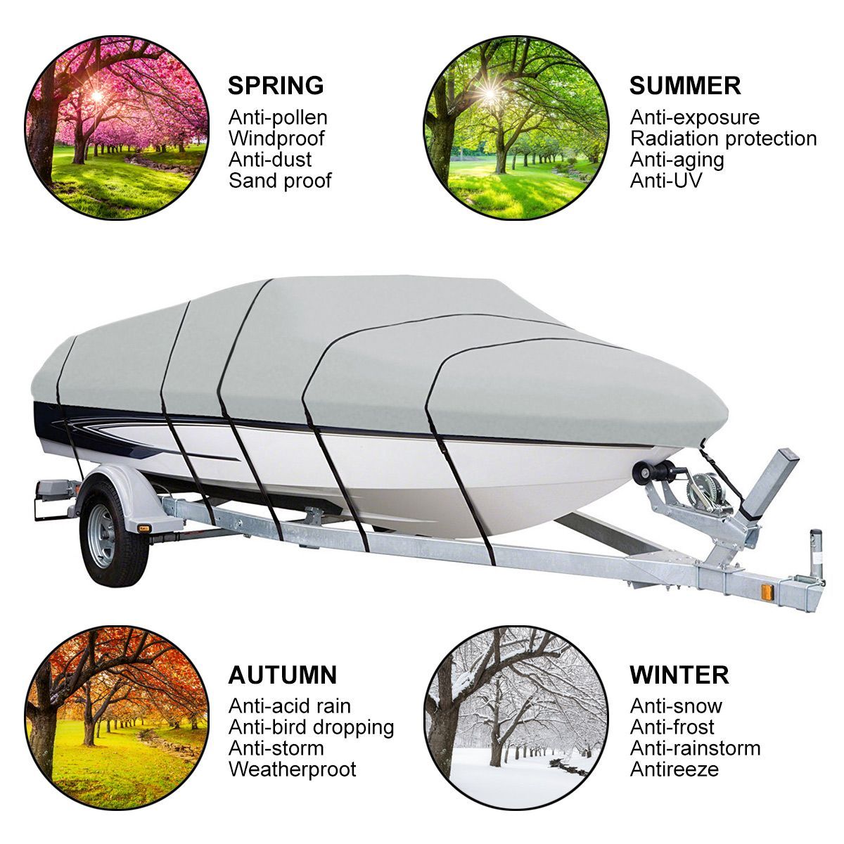 16-18.5Ft High Quality Weather/Uv Resistant Boat Cover Canopy For  V-Hull Open Fishing Boats