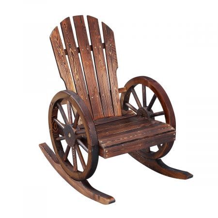 Garden Waterproof Sturdy Wooden Wagon Wheels Rocking Chair For Backyard Patio Max 150Kg Load