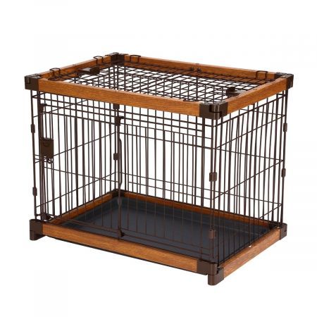 M Size Rust Resistant Wire Steel Pet Cage Dog Crate Cat Playpen W/Wpc Frame, Security Large Door