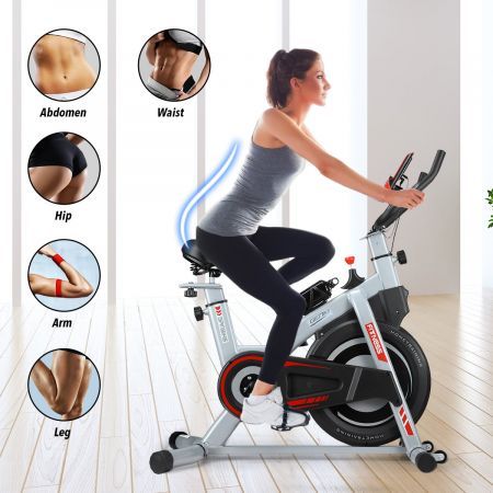 Home Gym Resistance Ajustable Exercise Spin Bike W/Flat Ground,Stand Up,Off Road,Climb Ride Modes
