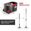 Wheeled Red Bucket + Handle Length Adjustable Spin Mop W/4Pcs Super Absorbent Swivel Mop Head