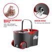 Wheeled Red Bucket + Handle Length Adjustable Spin Mop W/4Pcs Super Absorbent Swivel Mop Head