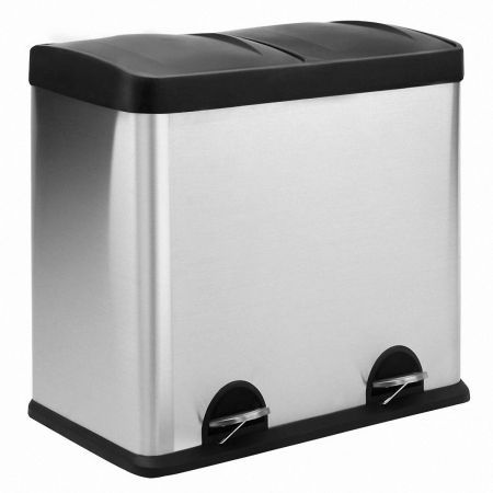 48L Stainless Steel Kitchen Pedal Twin Rubbish Bin Dual Waste Compartment Easy To Clean