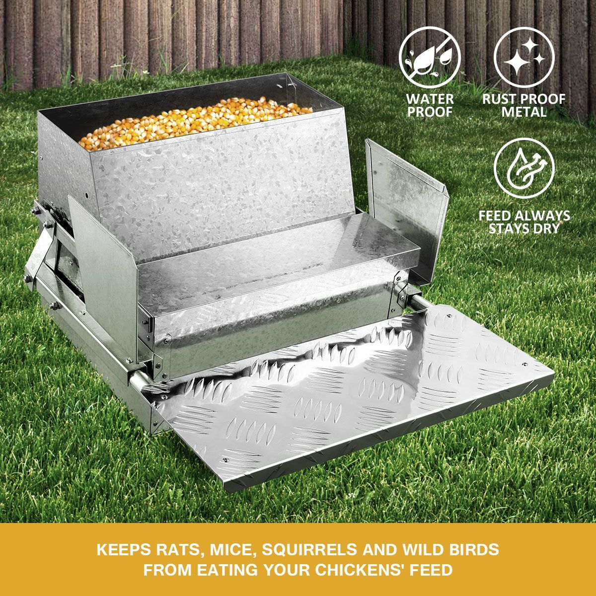 Rat Bird Proof 9Kg Food Auto Treadle Chicken Duck Poultry Feeder W/ Anti-Flick Grill